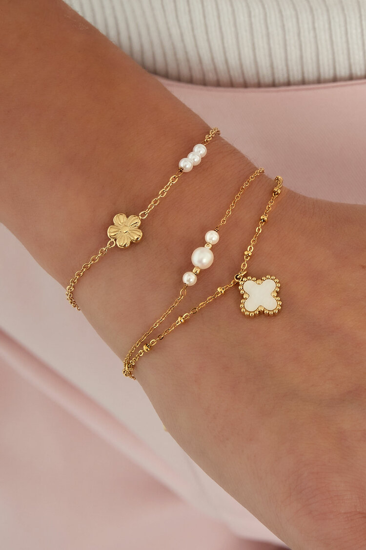 Flower with Pearls Armband Goud