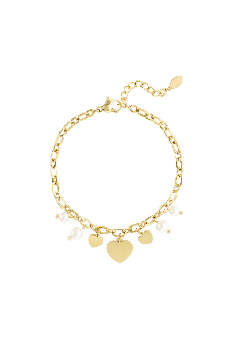 Heart And Pearls Armband Goud