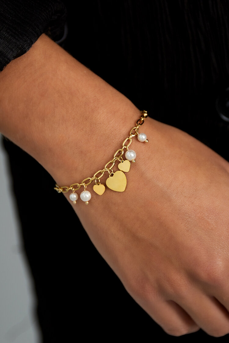 Heart And Pearls Armband Goud