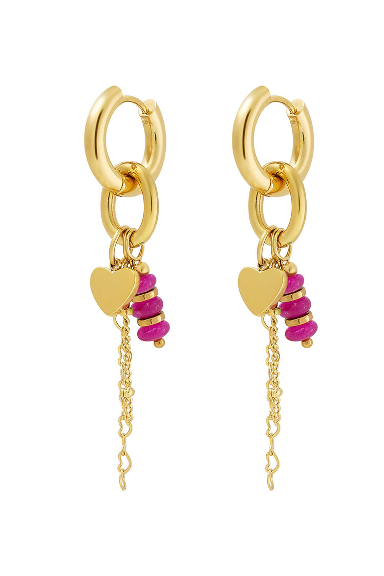 Beaded earrings with heart Goud