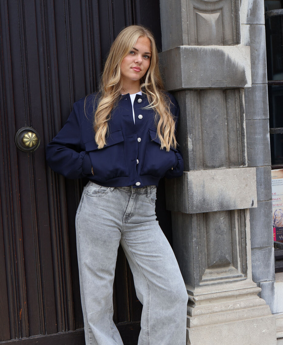 Classy Bomber Jacket Navy Blue