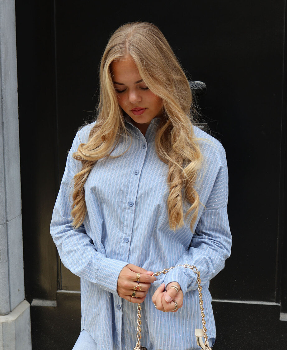 Striped Strass Blouse Blue