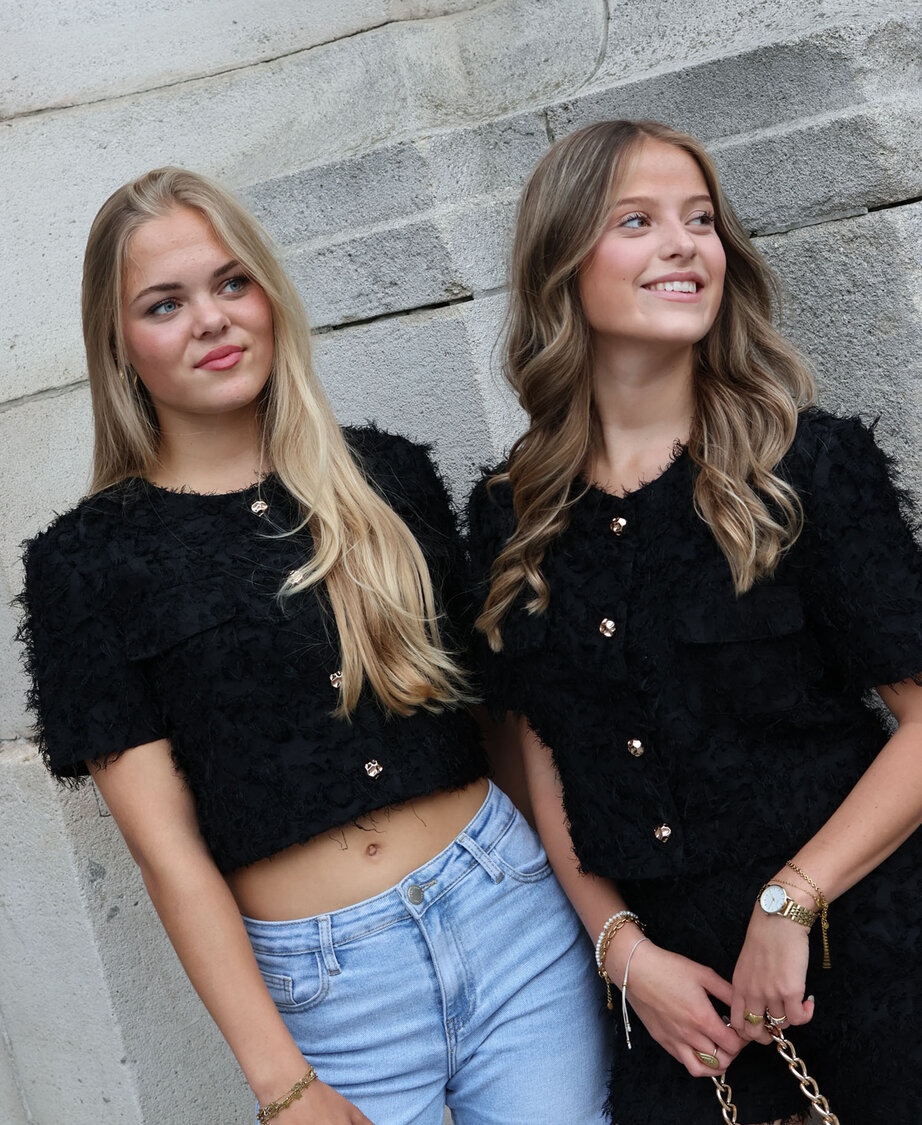 Feather Boucl&eacute; Top Black