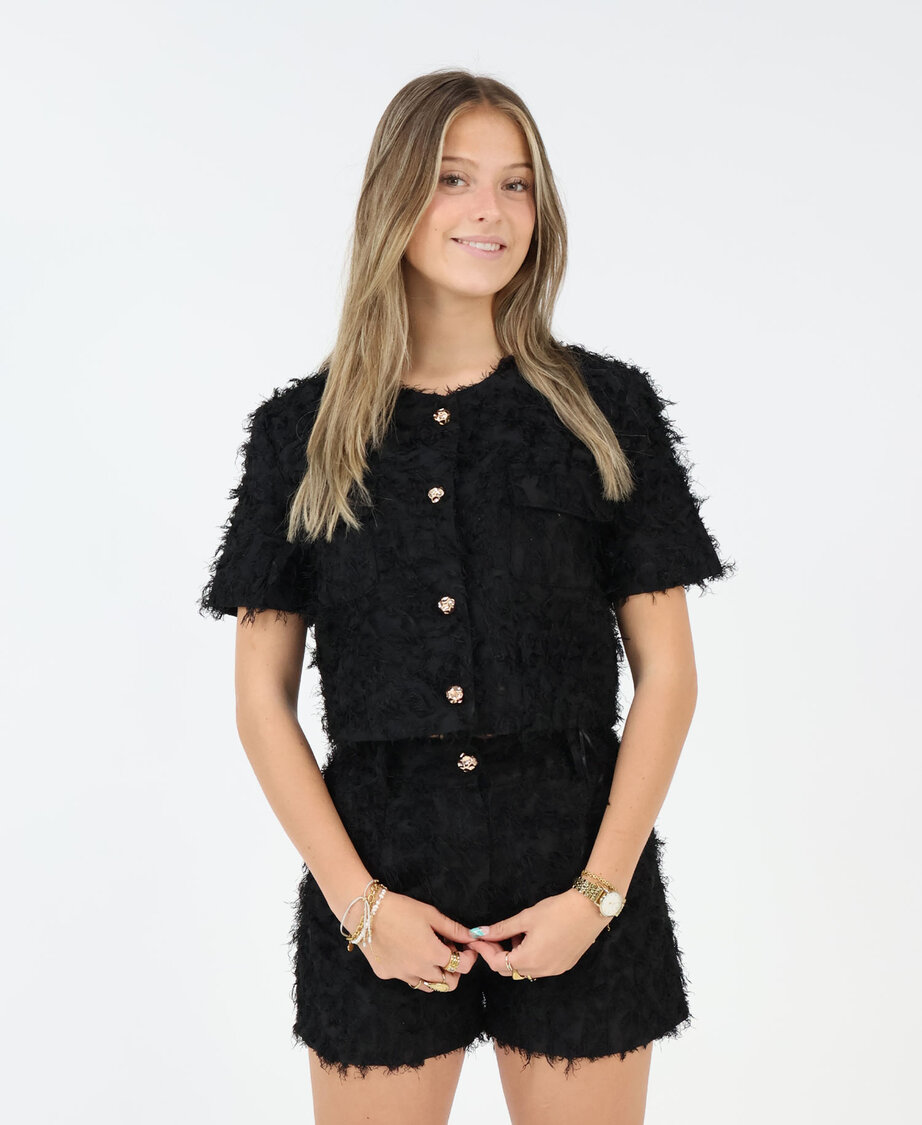 Feather Boucl&eacute; Top Black
