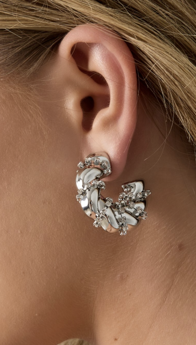 Twisted Strass Oorbellen Zilver
