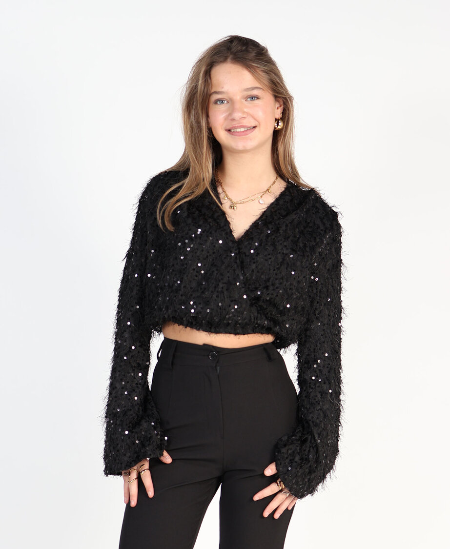 Sparkle Feather Top Black