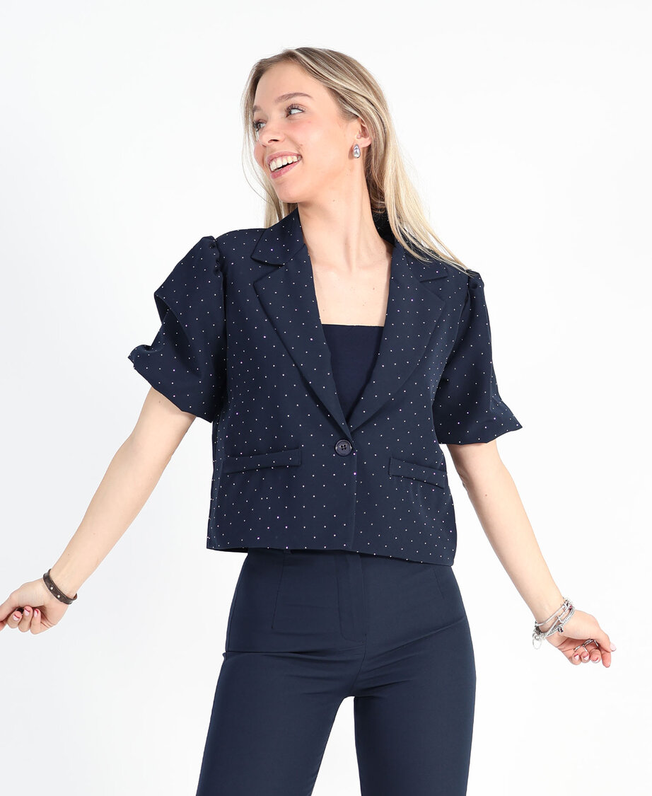 Diamond Puff Sleeve Blazer Navy Blue