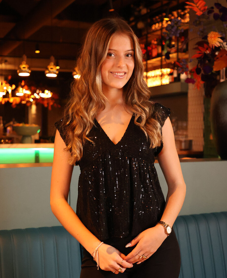 Ruffle Sequin Top Black