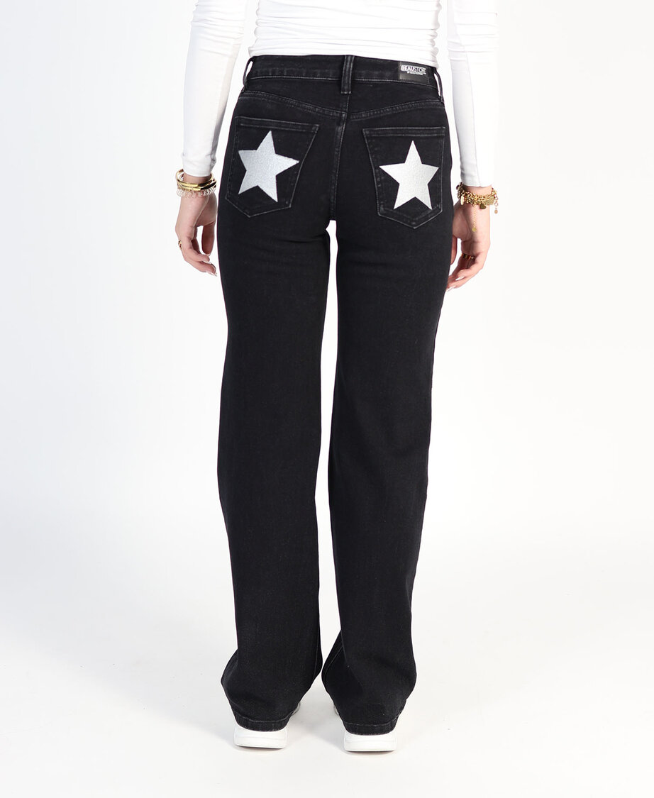 Stars Low/Mid Waist Wide Leg Jeans Black 3512-2 (TALL)