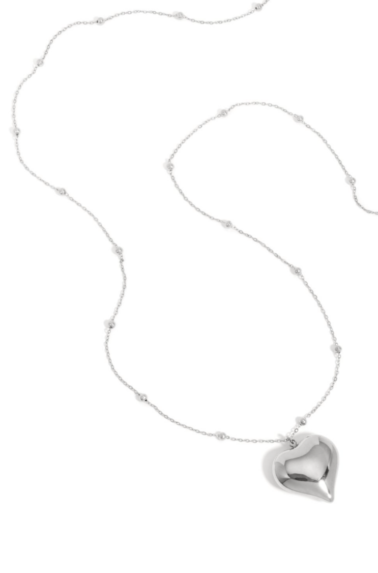 Heart With Dots Extra Long Ketting Zilver