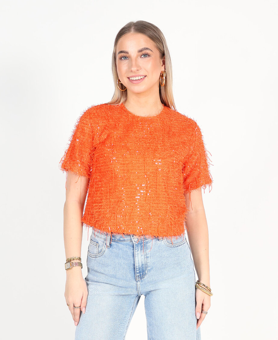 Feather Sequin Top Orange