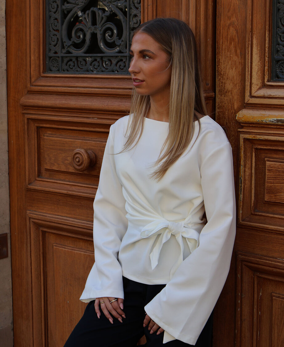 Knotted Sleeve Top White