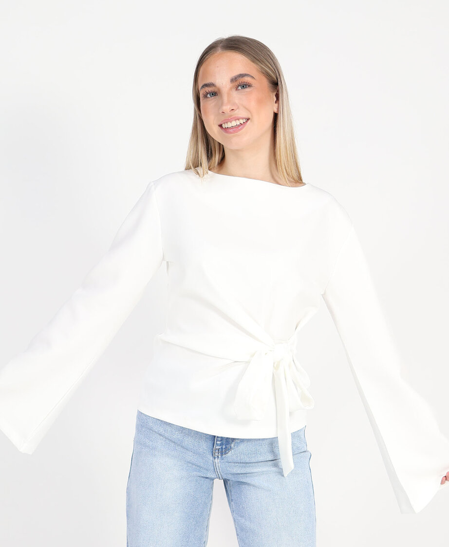 Knotted Sleeve Top White