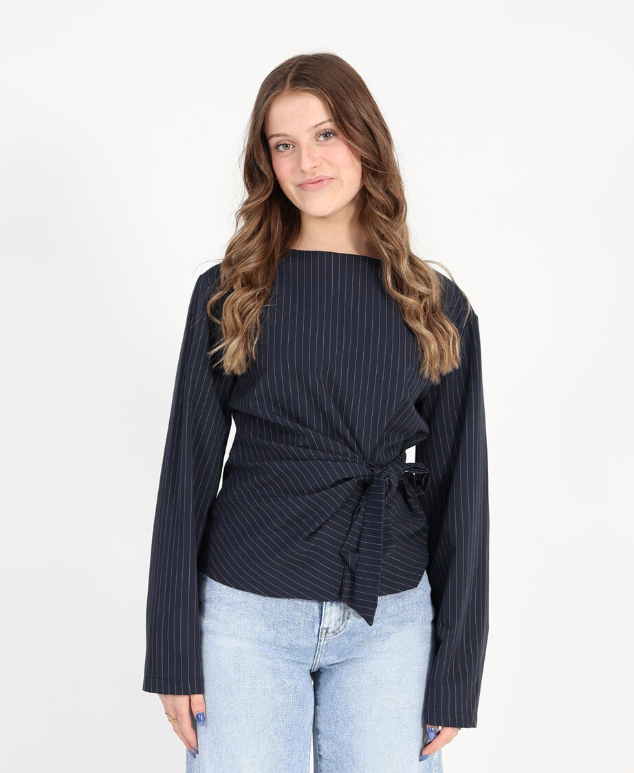 Knotted Sleeve Top Navy Blue