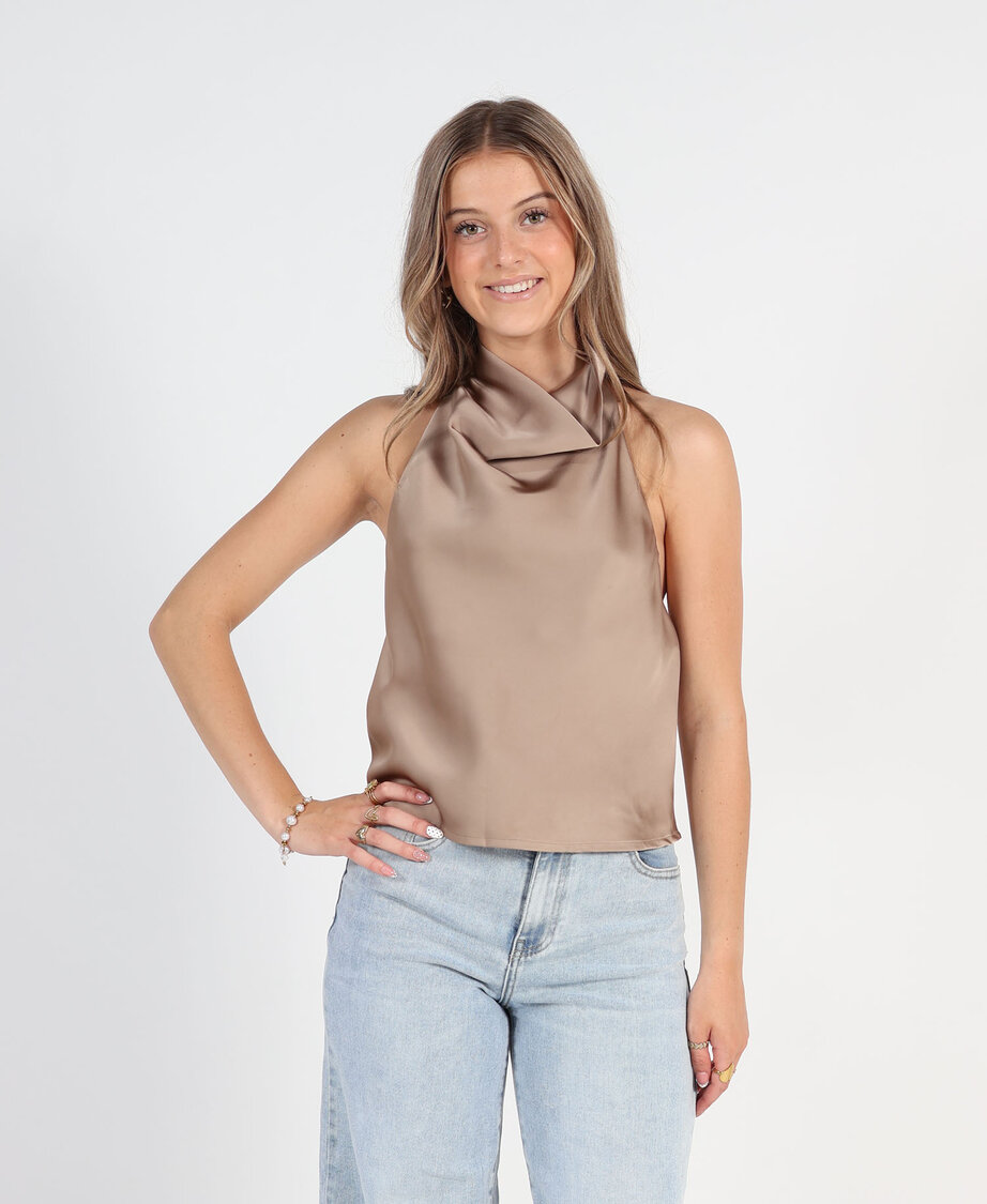 Satin Halter Top Taupe