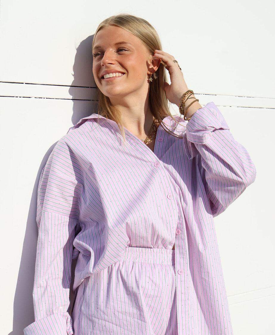 Striped Strass Blouse Pink 