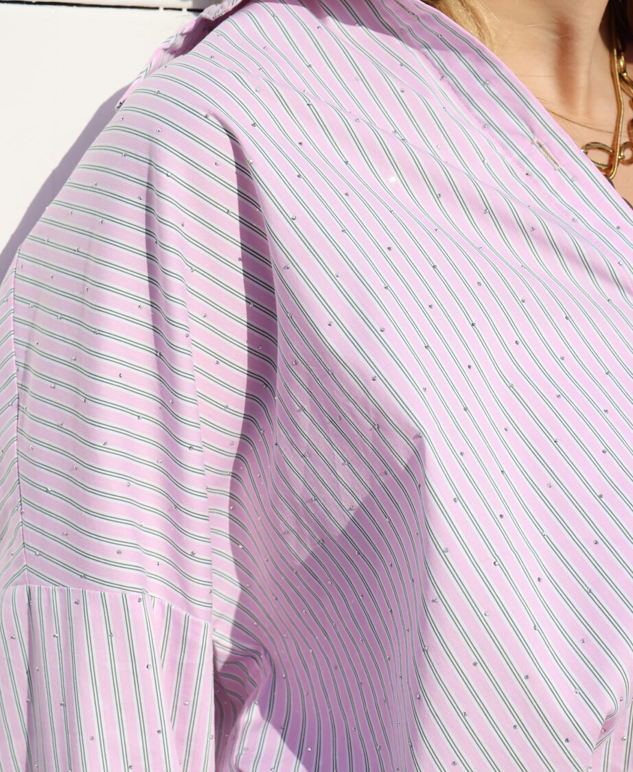 Striped Strass Blouse Pink 