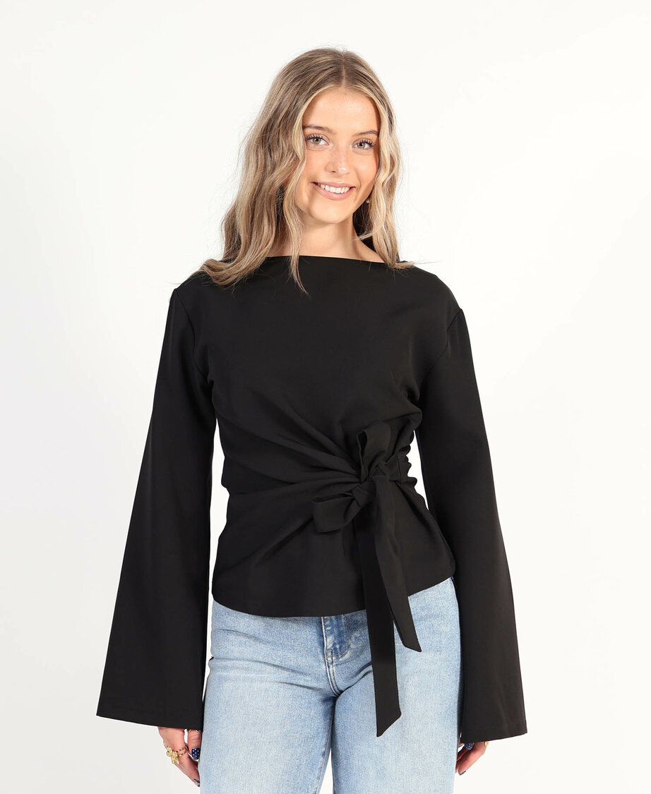 Knotted Sleeve Top Black