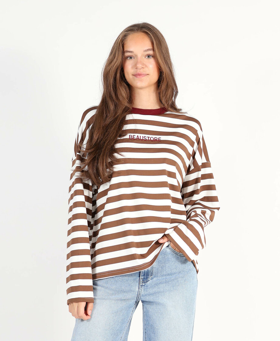 Embroidery Striped Longsleeve Burgundy