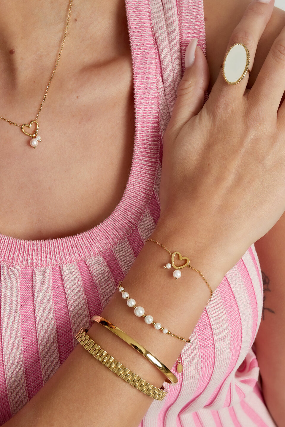 Pearl Heart Armband Zilver
