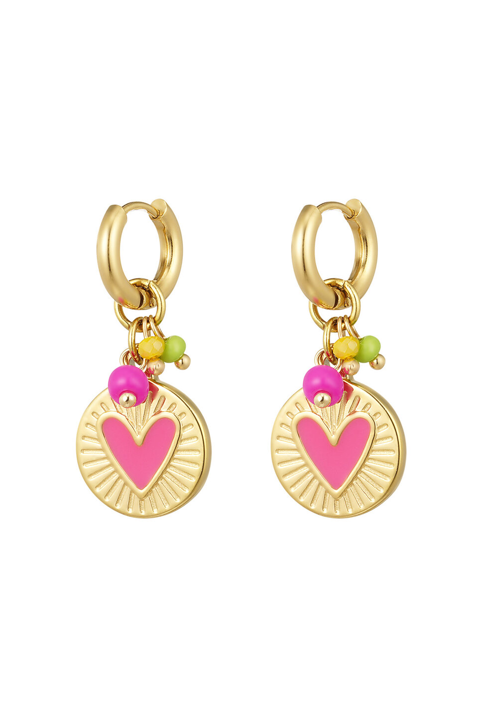 Coin Pendant Pink Oorbellen Goud