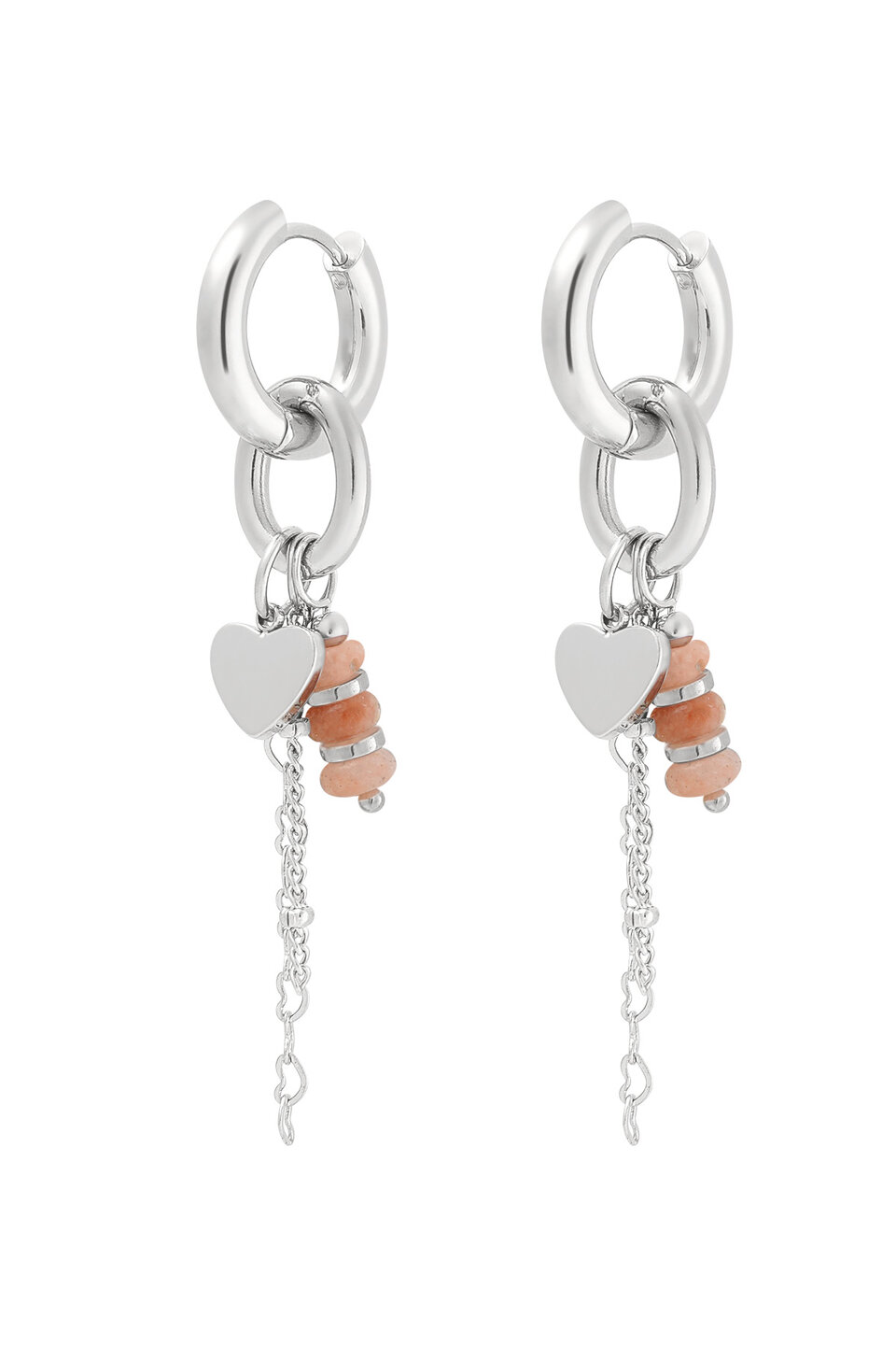 Beaded Oorbellen with heart Zilver