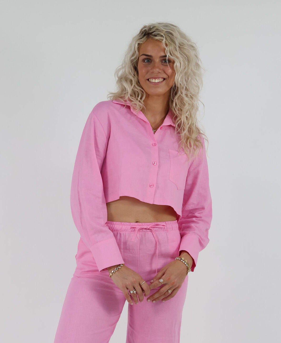 Linnen Cropped Blouse Babypink
