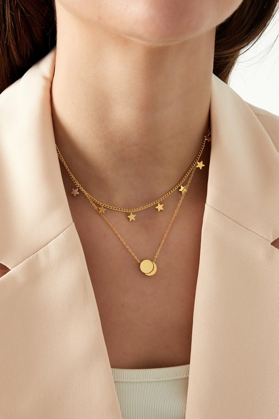 Stars And Moon Layer Ketting Zilver