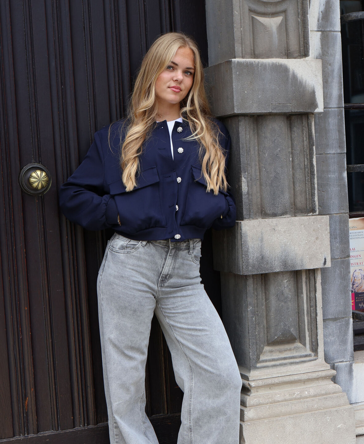 Classy Bomber Jacket Navy Blue