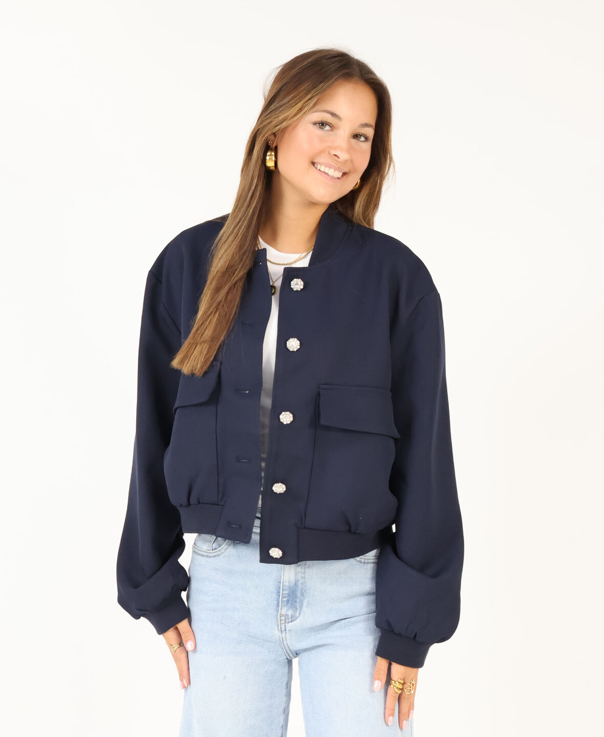 Classy Bomber Jacket Navy Blue