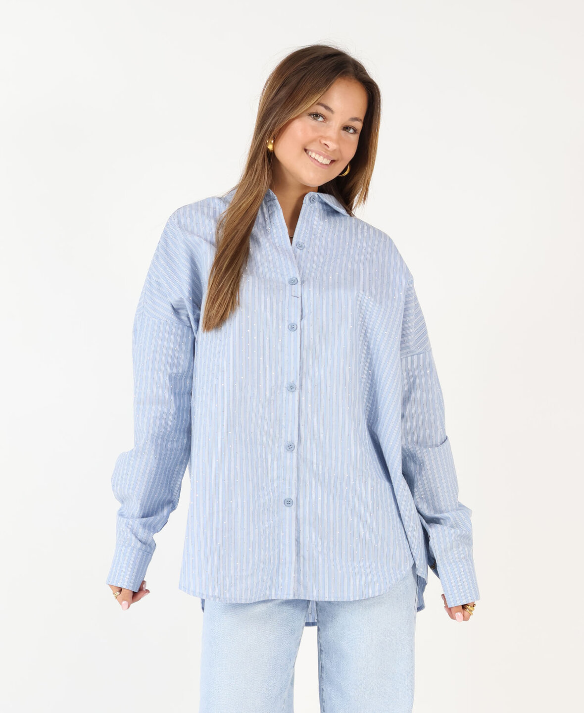 Striped Strass Blouse Blue