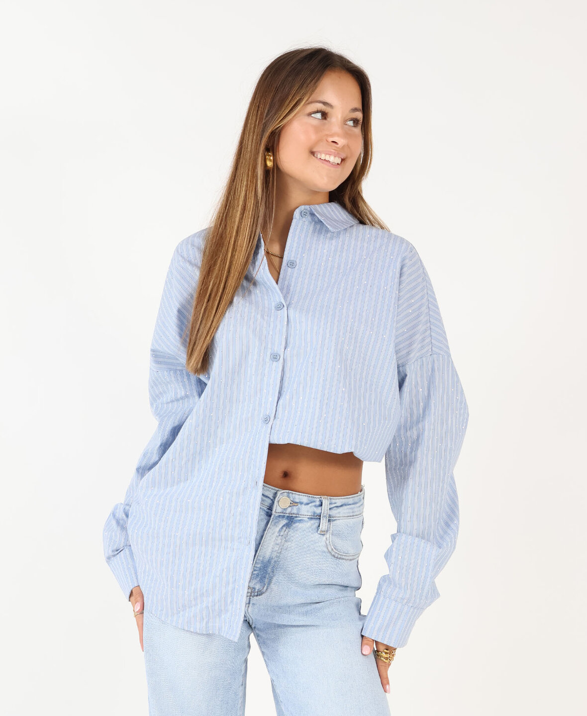 Striped Strass Blouse Blue