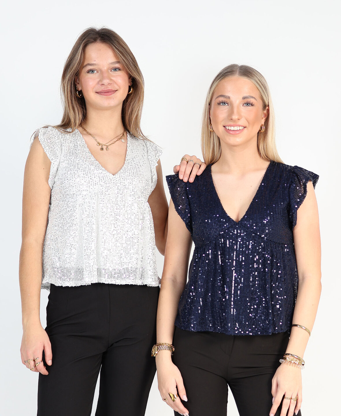 Ruffle Sequin Top Navy Blue