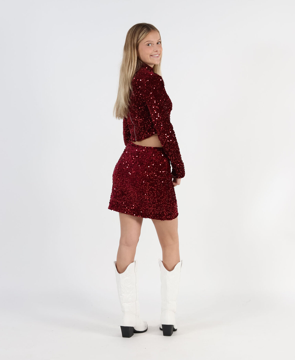 Velvet Sequin Skirt Burgundy