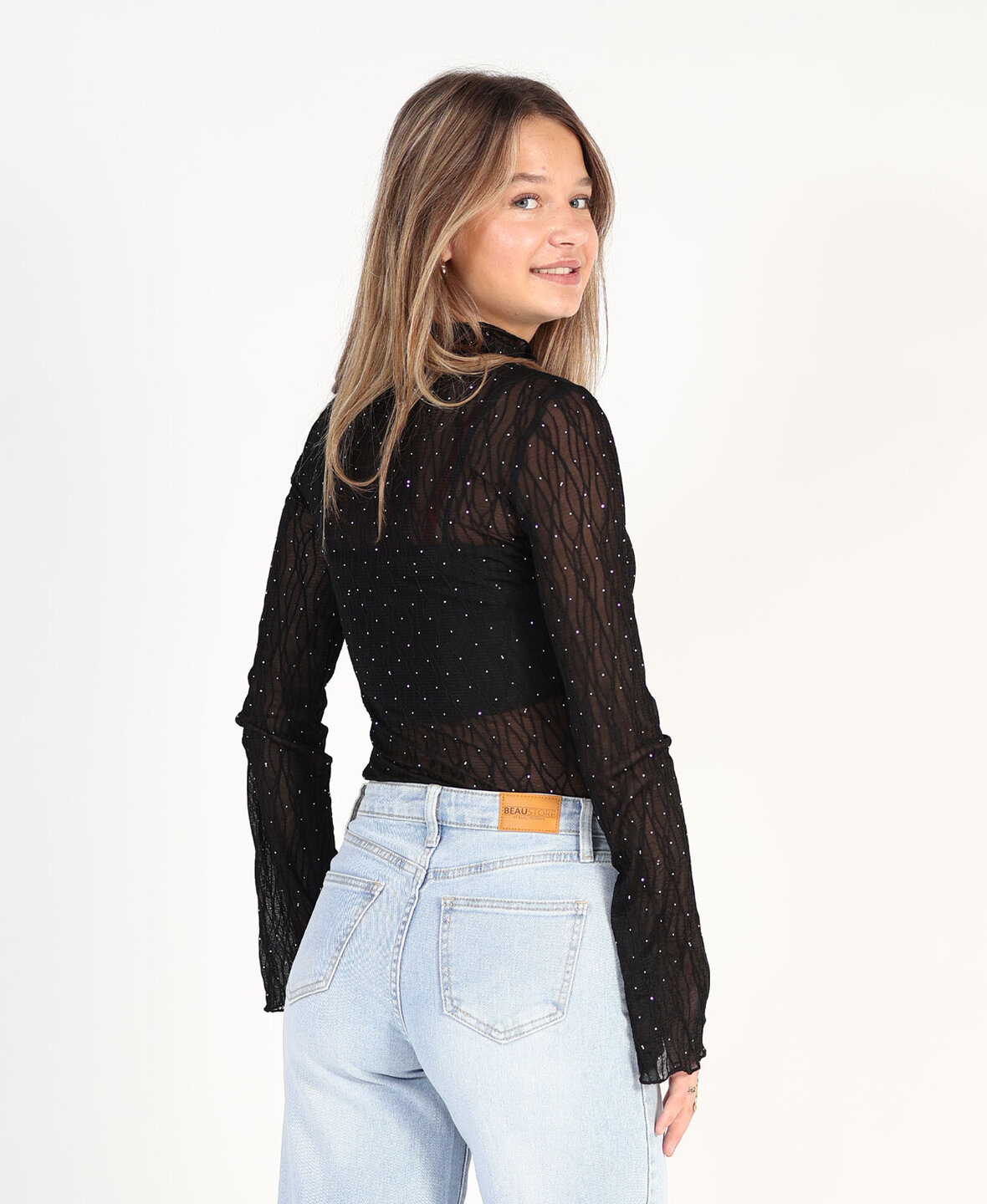 Rhinestone Mesh Top Black