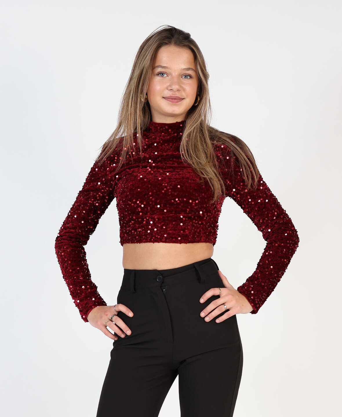 Velvet Sequin Top Long Burgundy