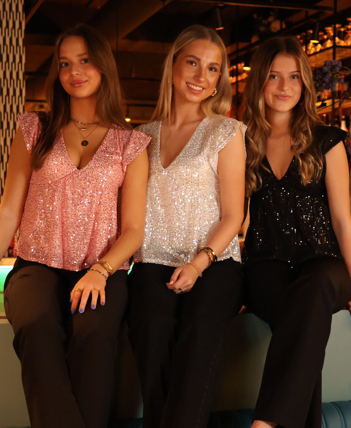 Ruffle Sequin Top Pink