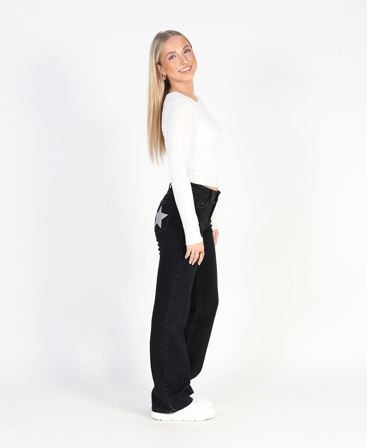 Stars Low/Mid Waist Wide Leg Jeans Black 3512-2 (TALL) (PRE ORDER 27-11)