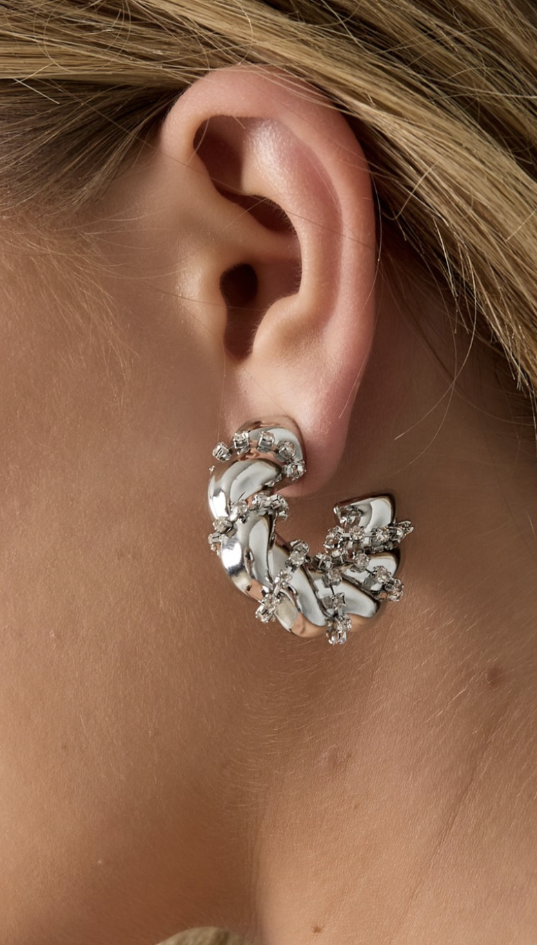 Twisted Strass Oorbellen Zilver