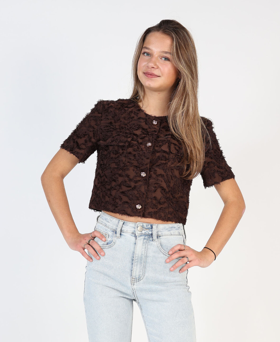 Feather Boucl&eacute; Top Choco