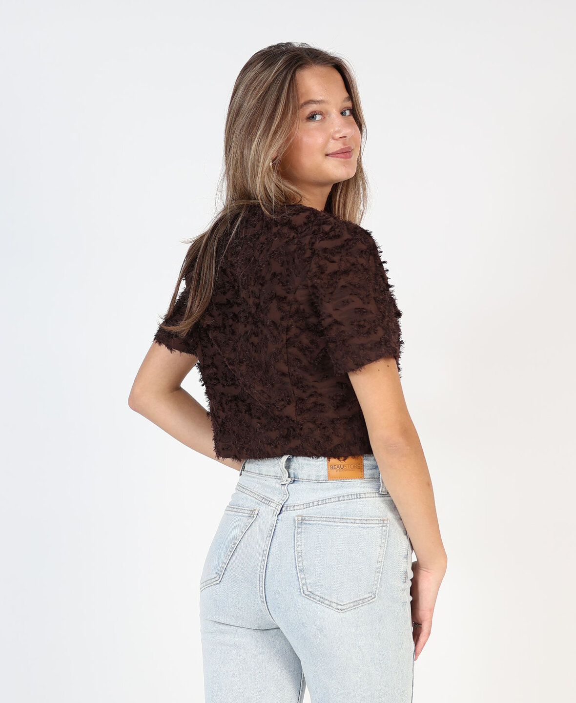 Feather Boucl&eacute; Top Choco