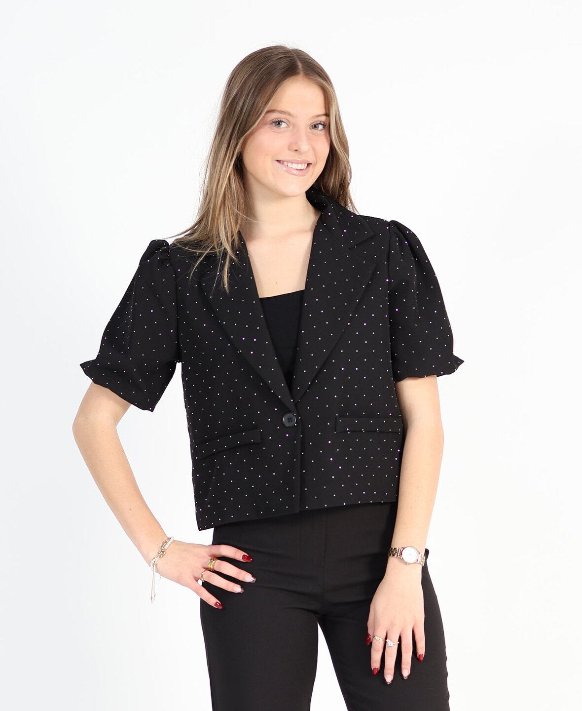 Diamond Puff Sleeve Blazer Black
