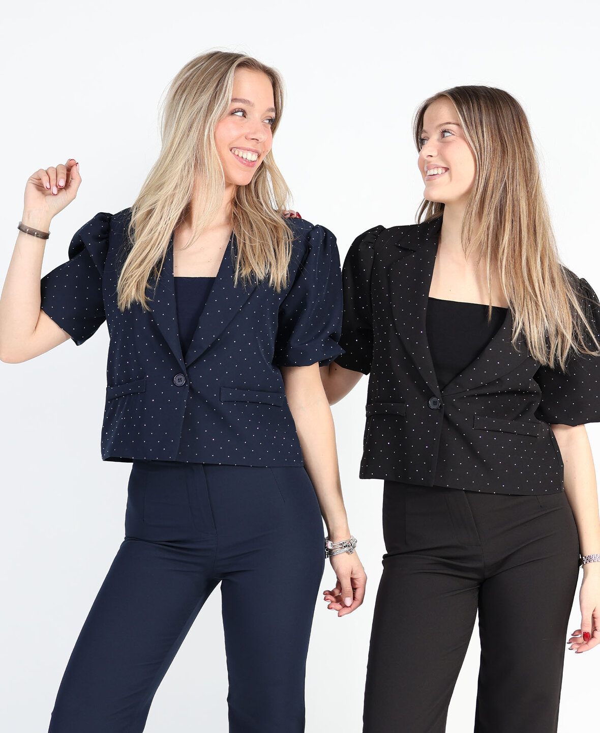 Diamond Puff Sleeve Blazer Navy Blue