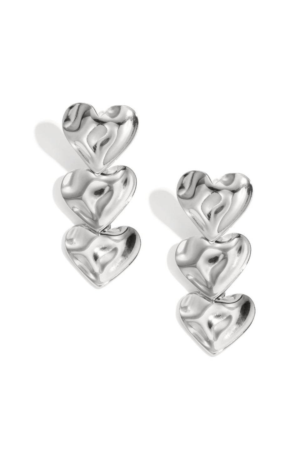 Triple Heart Drops Oorbellen Zilver