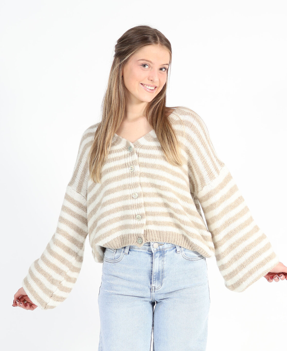 Striped Cardigan Beige