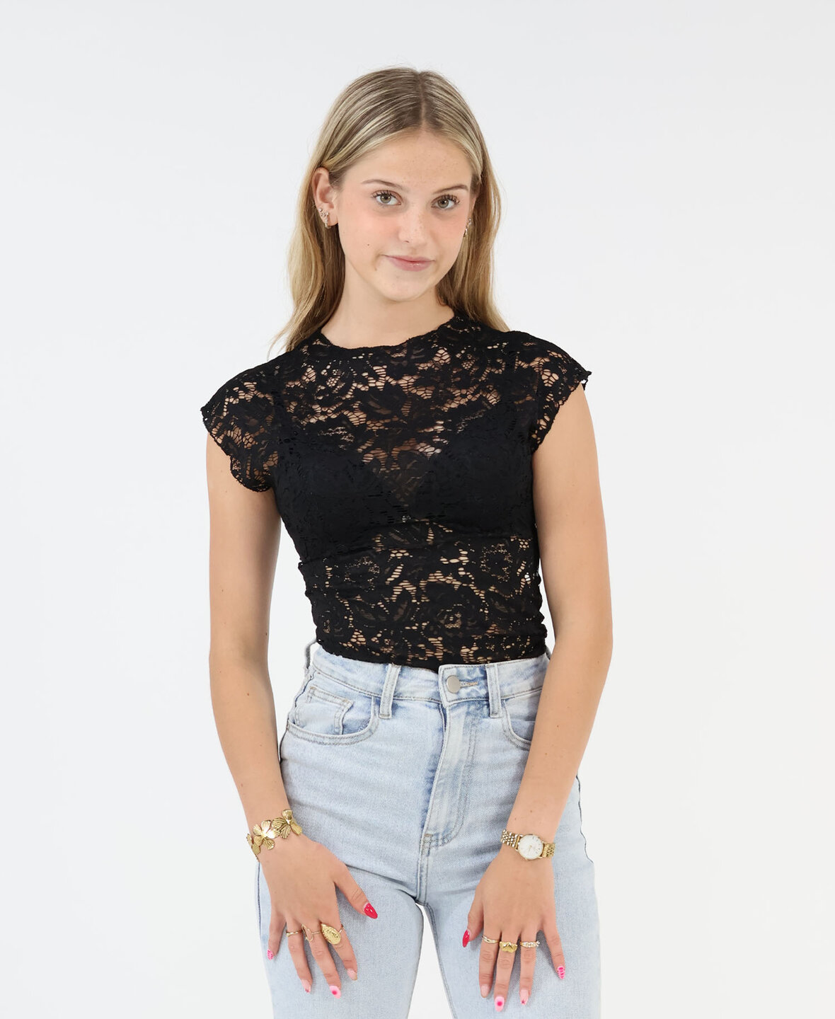Lace Top Short Black