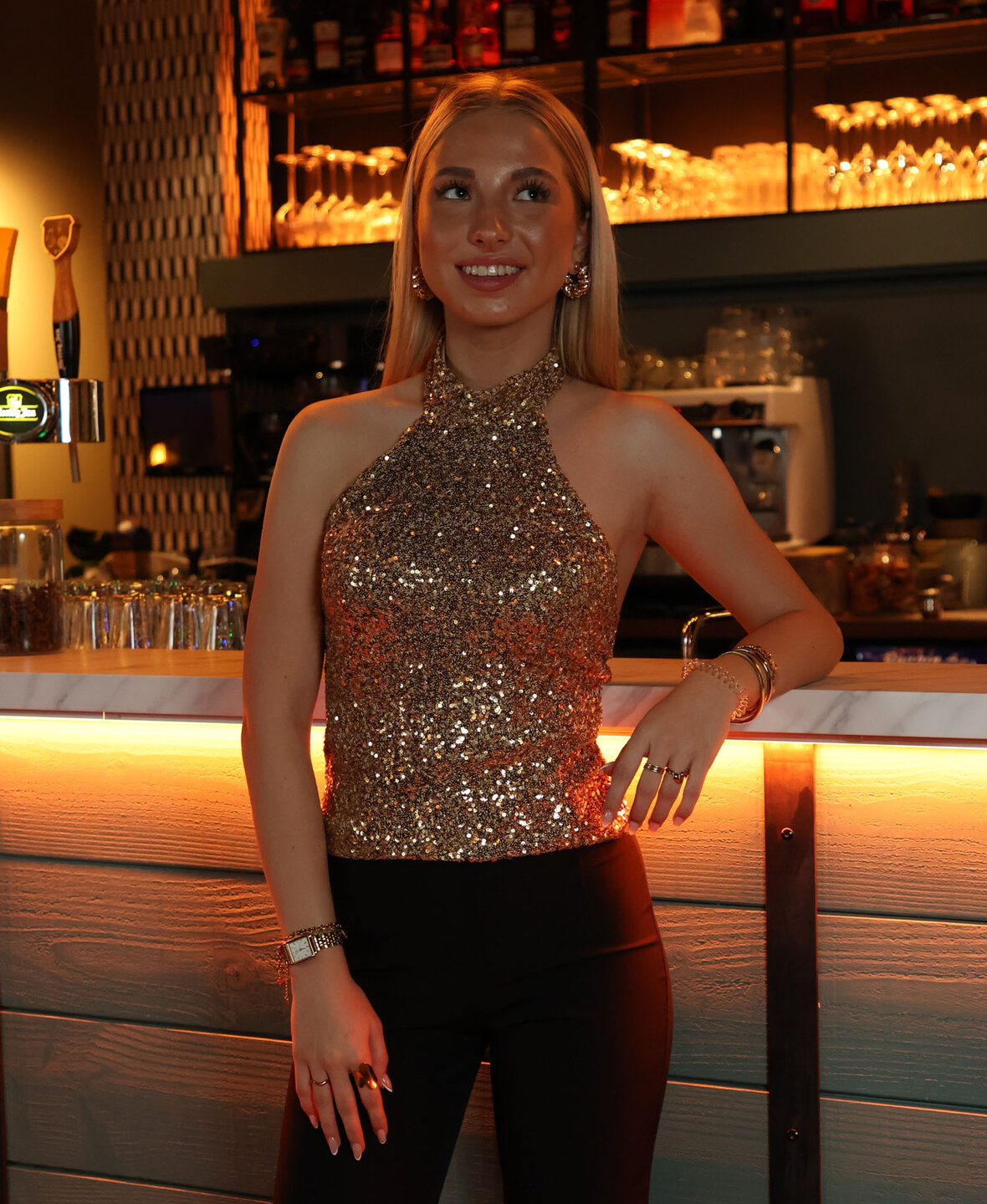 Halter Sequin Top Gold