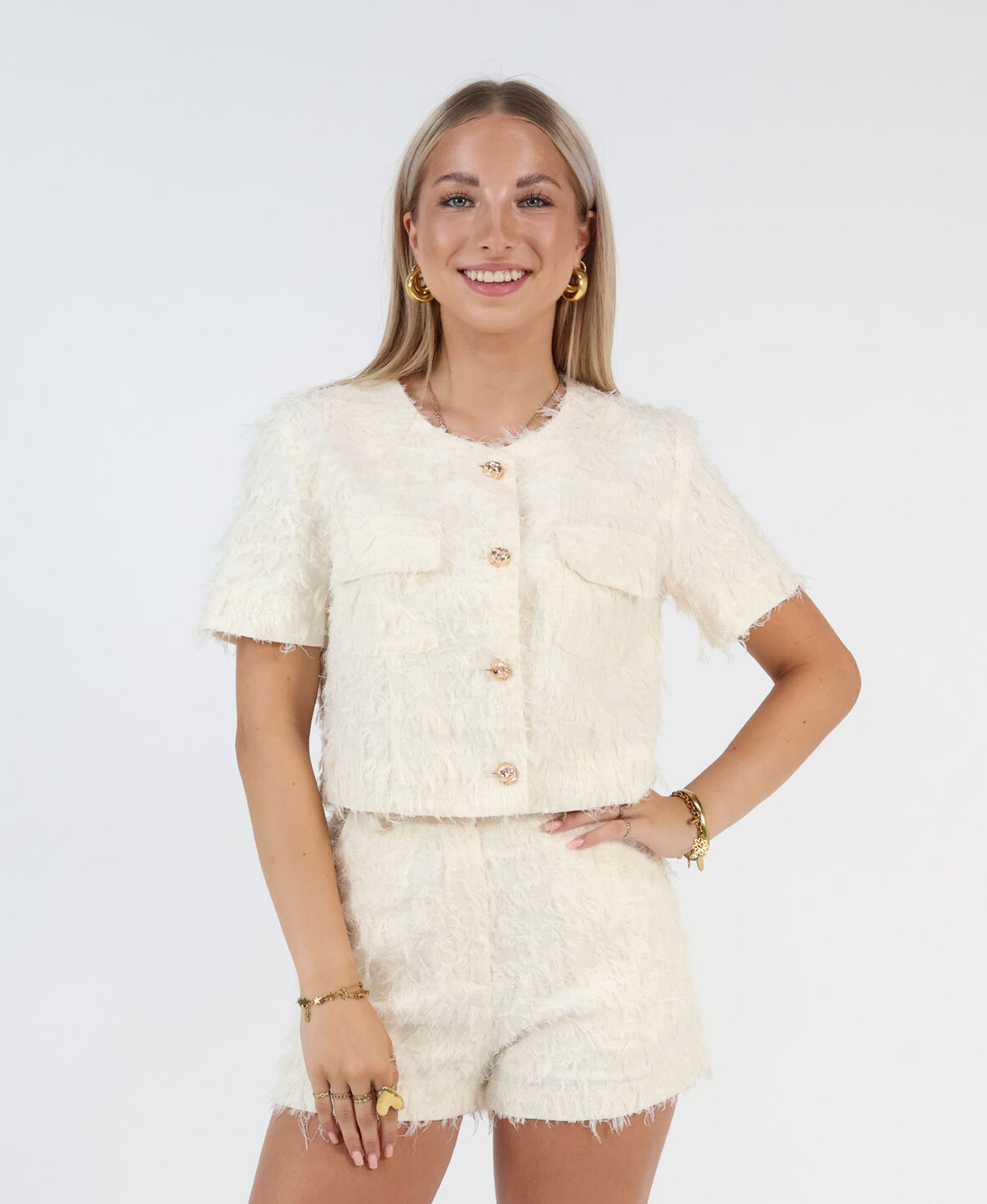 Feather Boucl&eacute; Top Cr&egrave;me