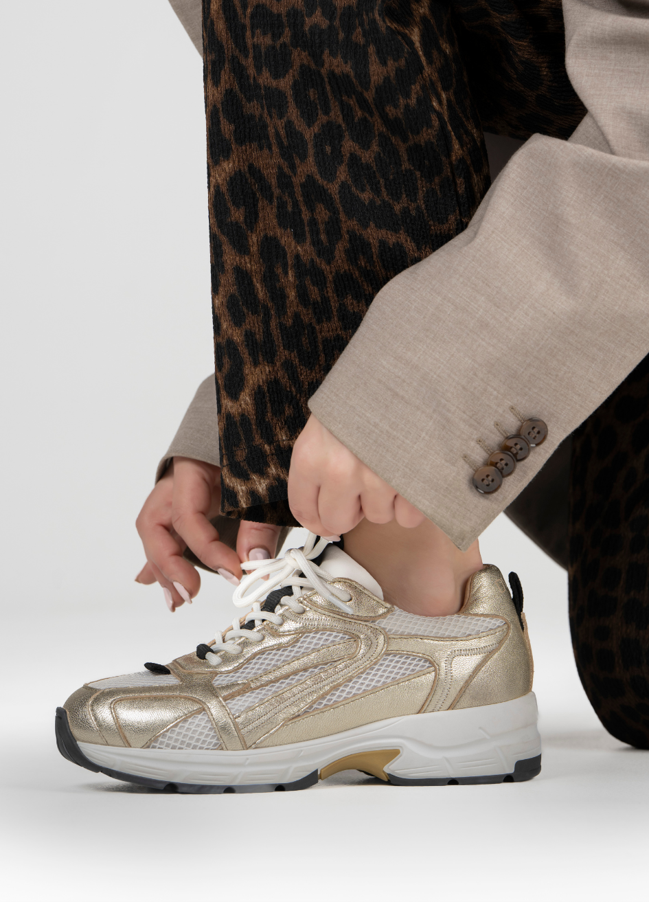 DWRS Neya Mesh Sneaker Leer Champagne/Beige