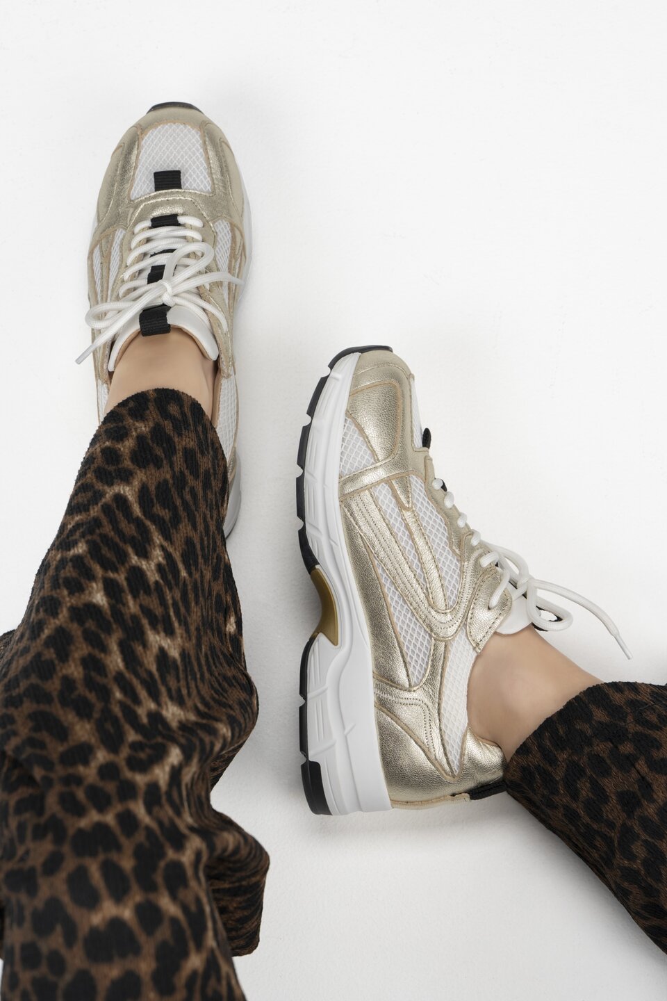 DWRS Neya Mesh Sneaker Leer Champagne/Beige